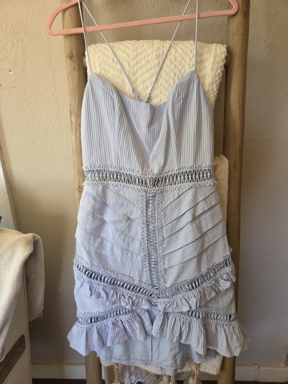 Light Blue Spaghetti Strap Ruffle Dress